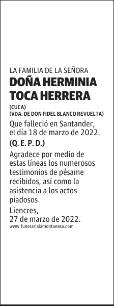 DOÑA HERMINIA TOCA HERRERA