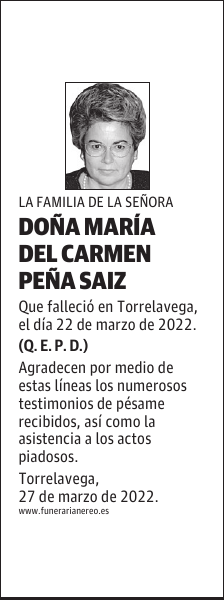DOÑA MARÍA DEL CARMEN PEÑA SAIZ