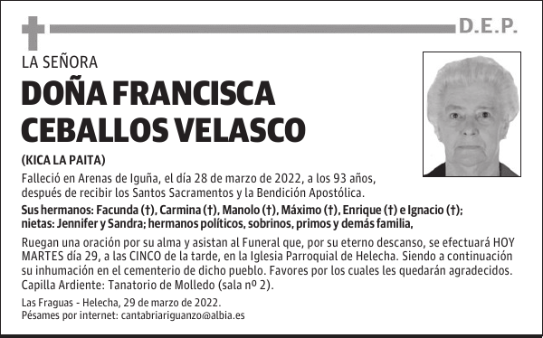 DOÑA FRANCISCA CEBALLOS VELASCO
