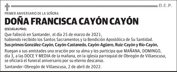 DOÑA FRANCISCA CAYÓN CAYÓN