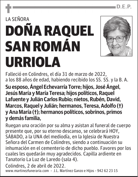 Dª RAQUEL SAN ROMÁN URRIOLA