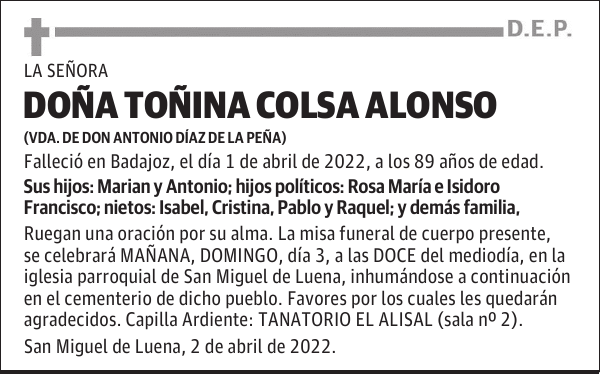 DOÑA TOÑINA COLSA ALONSO