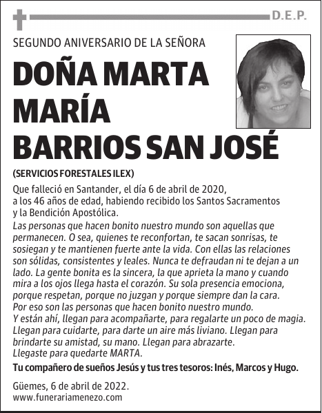 DOÑA MARTA MARÍA BARRIOS SAN JOSÉ