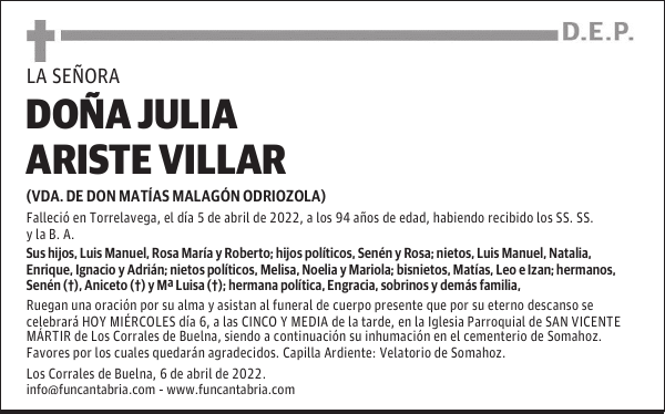 DOÑA JULIA ARISTE VILLAR