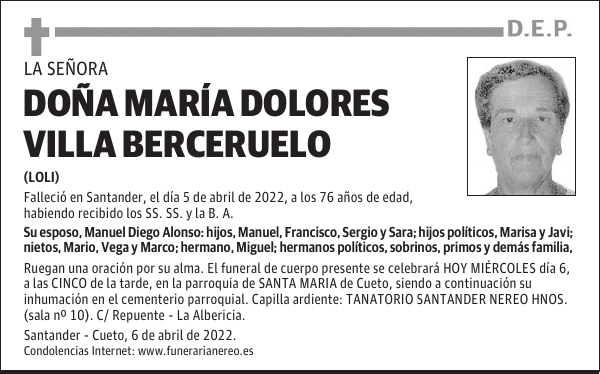 DOÑA MARÍA DOLORES VILLA BERCERUELO