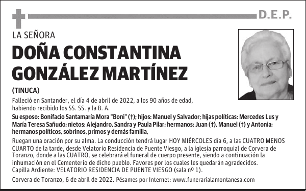 DOÑA CONSTANTINA GONZÁLEZ MARTÍNEZ