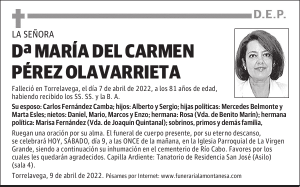DOÑA MARÍA DEL CARMEN PÉREZ OLAVARRIETA