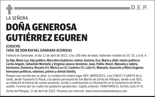 DOÑA GENEROSA GUTIÉRREZ EGUREN