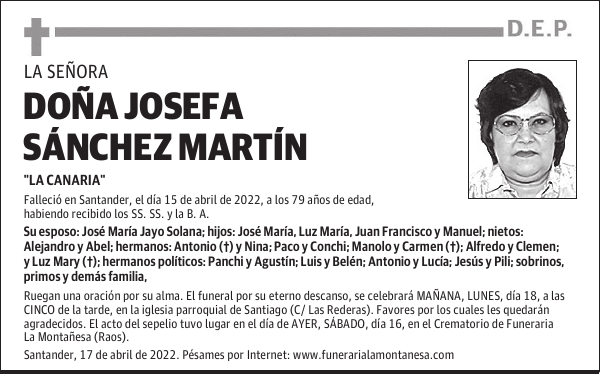 DOÑA JOSEFA SÁNCHEZ MARTÍN