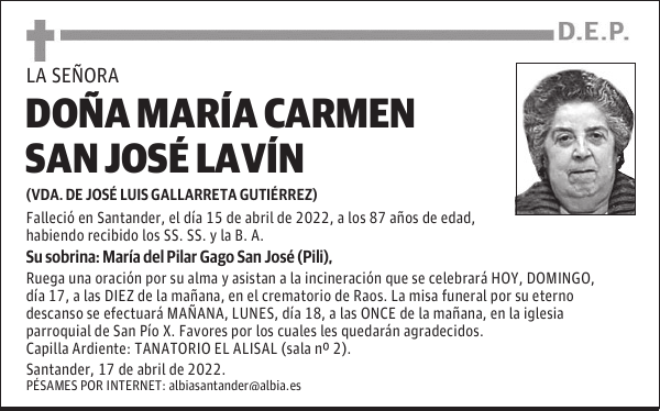 DOÑA MARÍA CARMEN SAN JOSÉ LAVÍN