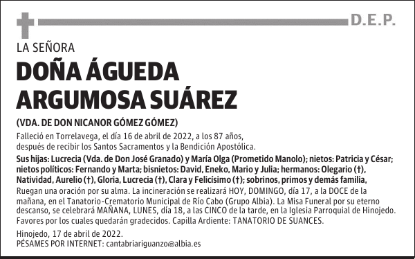 DOÑA ÁGUEDA ARGUMOSA SUÁREZ