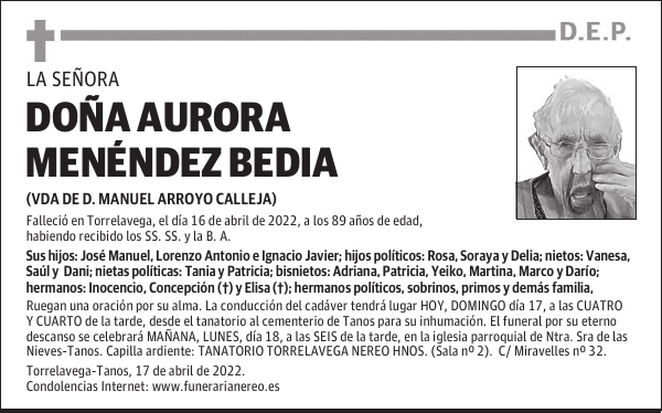 DOÑA AURORA MENÉNDEZ BEDIA