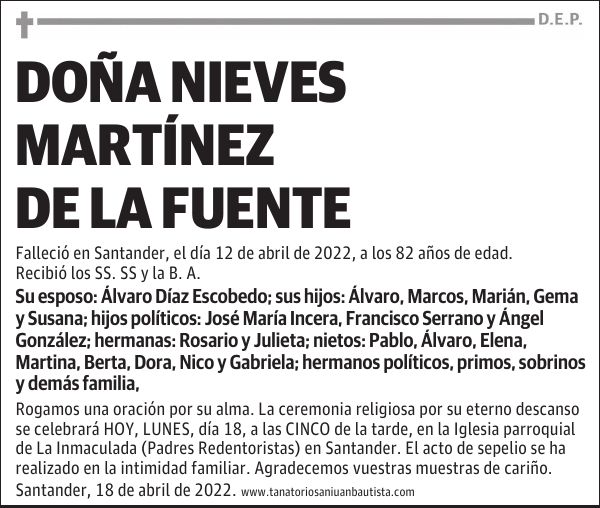 DOÑA NIEVES MARTÍNEZ DE LA FUENTE