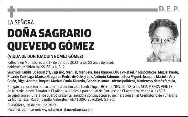 DOÑA SAGRARIO QUEVEDO GÓMEZ