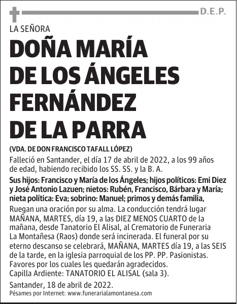 DOÑA MARÍA DE LOS ÁNGELES FERNÁNDEZ DE LA PARRA