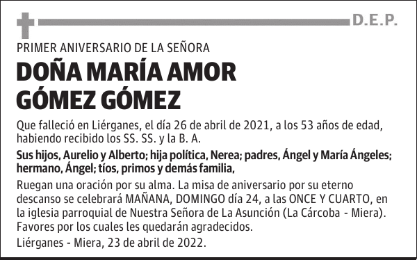 DOÑA MARÍA AMOR GÓMEZ GÓMEZ