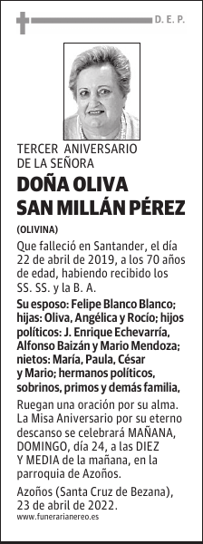 DOÑA OLIVA SAN MILLÁN PÉREZ