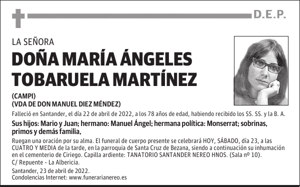 DOÑA MARÍA ÁNGELES TOBARUELA MARTÍNEZ