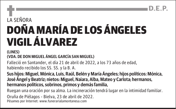 DOÑA MARÍA DE LOS ÁNGELES VIGIL ÁLVAREZ