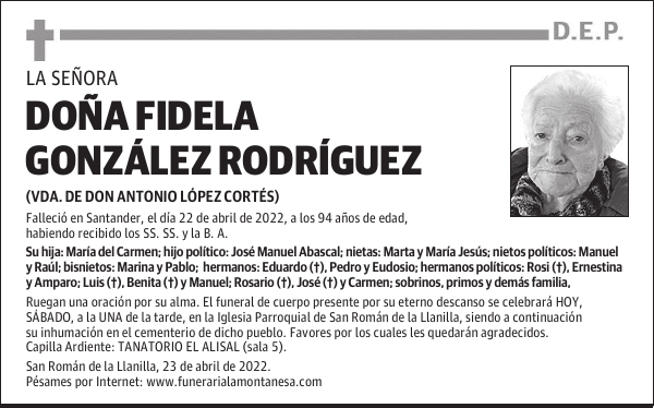 DOÑA FIDELA GONZÁLEZ RODRÍGUEZ