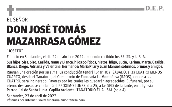 DON JOSÉ TOMÁS MAZARRASA GÓMEZ