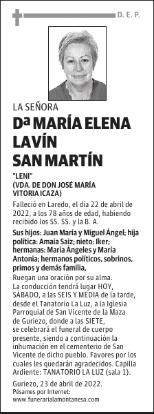 DOÑA MARÍA ELENA LAVÍN SAN MARTÍN