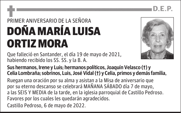 DOÑA MARÍA LUISA ORTIZ MORA