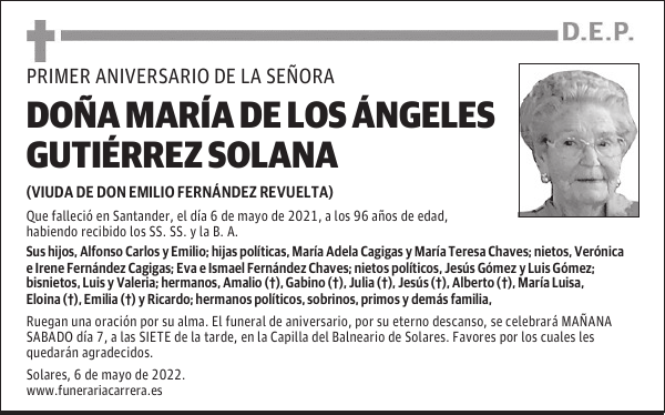 DOÑA MARÍA DE LOS ÁNGELES GUTIÉRREZ SOLANA