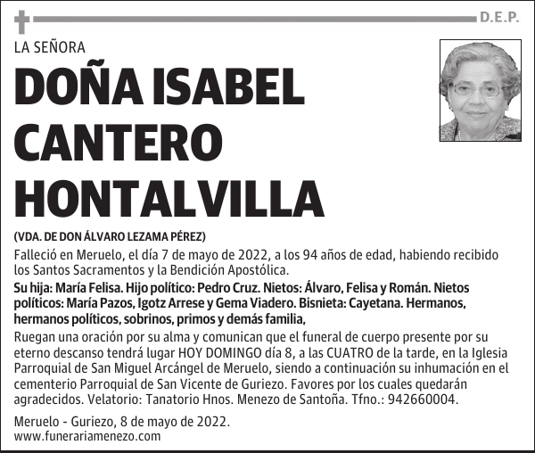 DOÑA ISABEL CANTERO HONTALVILLA