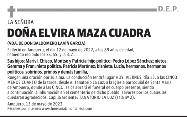 DOÑA ELVIRA MAZA CUADRA