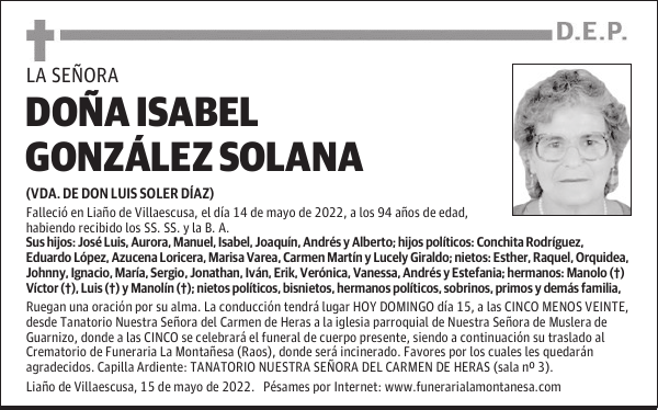 DOÑA ISABEL GONZÁLEZ SOLANA