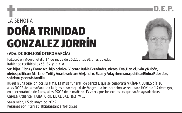 DOÑA TRINIDAD GONZALEZ JORRÍN