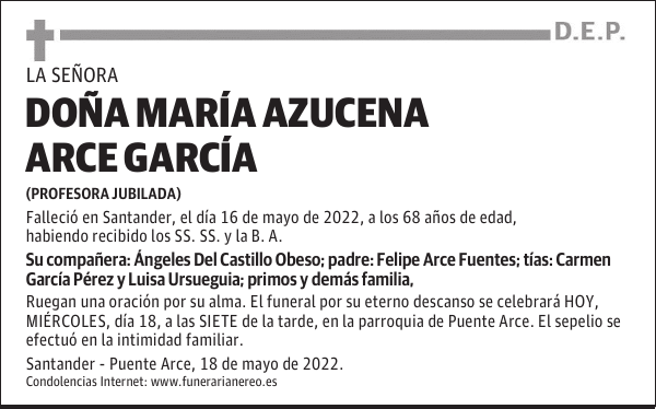 DOÑA MARÍA AZUCENA ARCE GARCÍA
