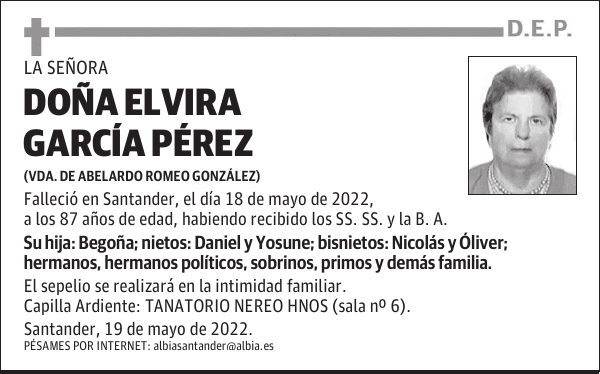 DOÑA ELVIRA GARCÍA PÉREZ