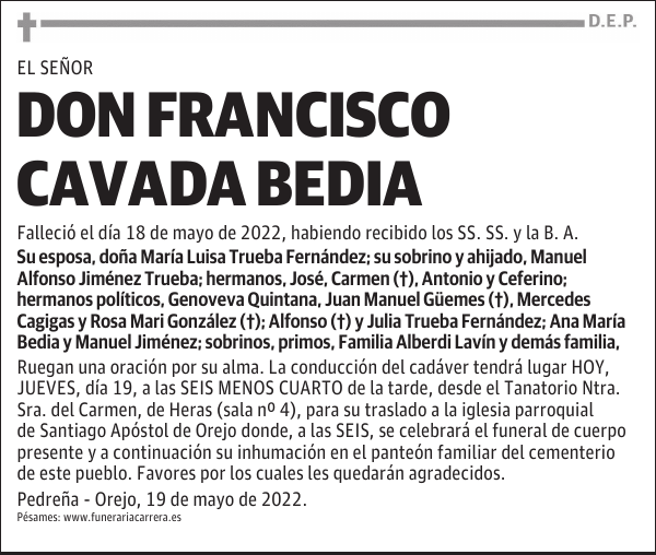 DON FRANCISCO CAVADA BEDIA