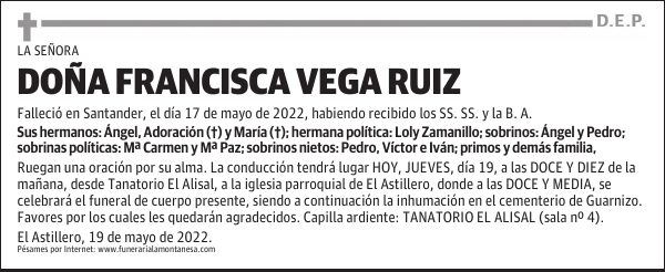 DOÑA FRANCISCA VEGA RUIZ
