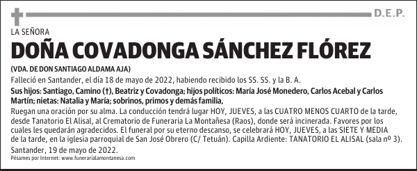 DOÑA COVADONGA SÁNCHEZ FLÓREZ