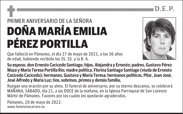 DOÑA MARÍA EMILIA PÉREZ PORTILLA