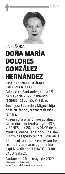 DOÑA MARÍA DOLORES GONZÁLEZ HERNÁNDEZ