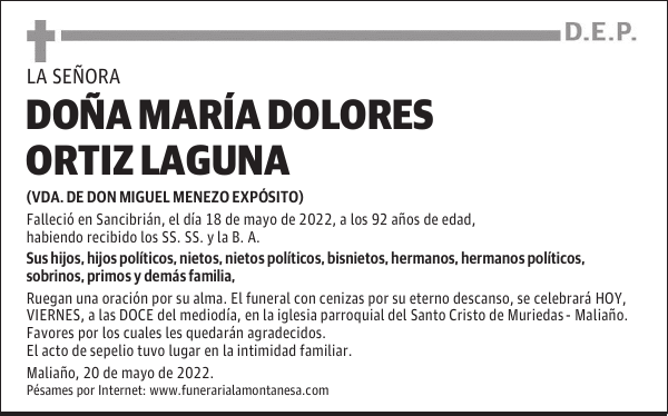 DOÑA MARÍA DOLORES ORTIZ LAGUNA
