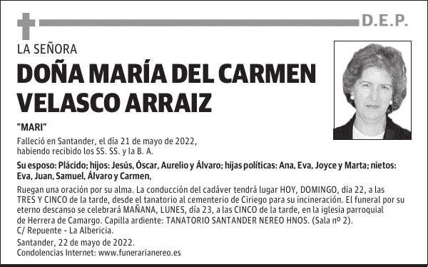 DOÑA MARÍA DEL CARMEN VELASCO ARRAIZ