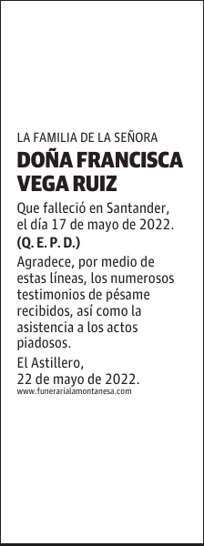 DOÑA FRANCISCA VEGA RUIZ