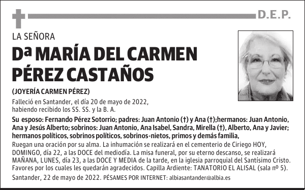 DOÑA MARÍA DEL CARMEN PÉREZ CASTAÑOS