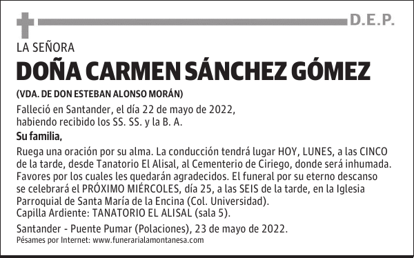 DOÑA CARMEN SÁNCHEZ GÓMEZ