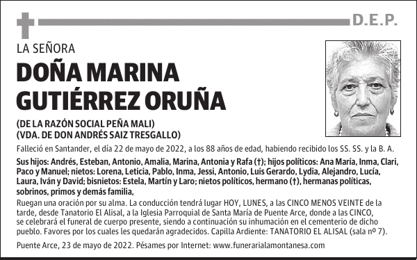 DOÑA MARINA GUTIÉRREZ ORUÑA