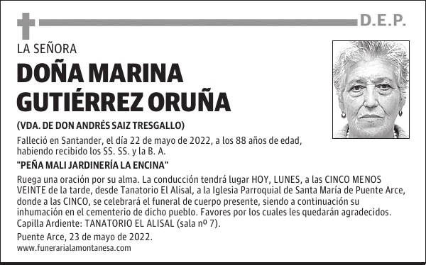 DOÑA MARINA GUTIÉRREZ ORUÑA