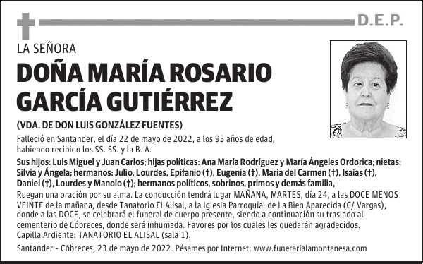 DOÑA MARÍA ROSARIO GARCÍA GUTIÉRREZ