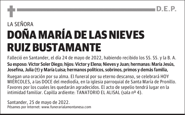 DOÑA MARÍA DE LAS NIEVES RUIZ BUSTAMANTE