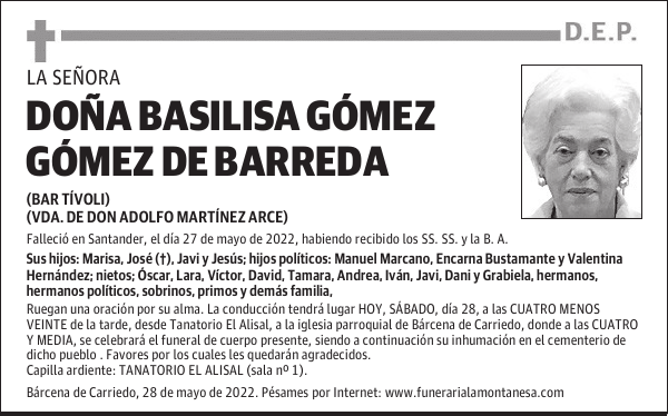 DOÑA BASILISA GÓMEZ GÓMEZ DE BARREDA