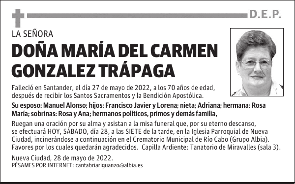 DOÑA MARÍA DEL CARMEN GONZÁLEZ TRÁPAGA